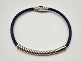 David Yurman Metro 0.925 Silver 13.0g Blue Leather Cable Bracelet Do1024loxde