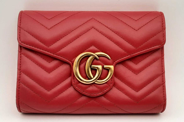 Gucci Gg Marmont Matelasse Red Leather Wallet On Chain Shoulder Bag Eb0125wxzsa