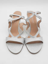 Stuart Weitzman Mariposa Glitter Leather Heels Size 7.5 Eb0526oxsa