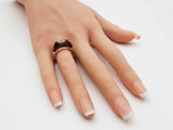 Tiger's Eye & Diamond Inlay Ring In 10k Yellow Gold 4.6g Size 6.5 Fw0426lexdu