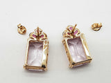 14k Yellow Gold Pale Synthetic Amethyst 6.8g Rectanglular Stud Earrings Do0125lxzde