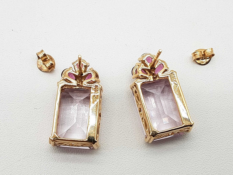 14k Yellow Gold Pale Synthetic Amethyst 6.8g Rectanglular Stud Earrings Do0125lxzde