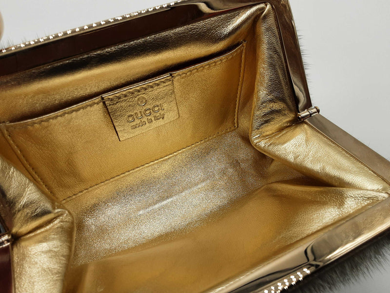 Gucci Gray Mink Swarovski Crystals Clutch Bag Do0525lwxzde