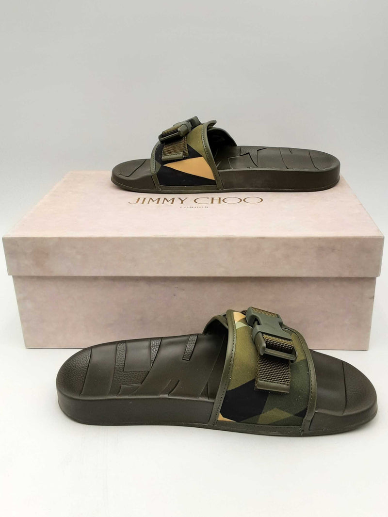 Jimmy Choo Camo Print Nylon Slides With Belt Detail Size 41 Eb1024pxsa