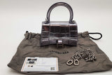 Balenciaga Mini Hourglass Metallic Lavender Croc Embossed Leather Bag Eb126wxzde