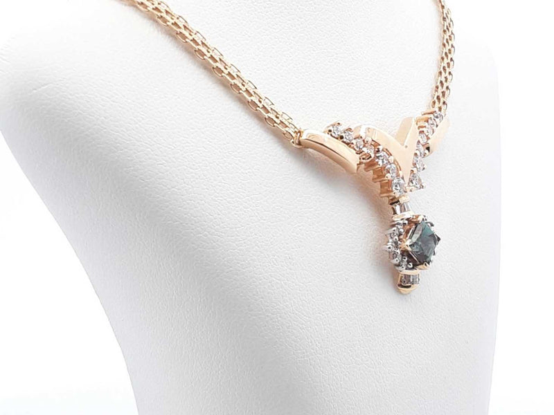 Lab-created Alexandrite, Natural Diamond & 14k Gold Necklace 13.5gs Fw0725rxzdu