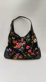 Gucci Jackie Black Flora Canvas Hobo Bag Fw1024wxzdu