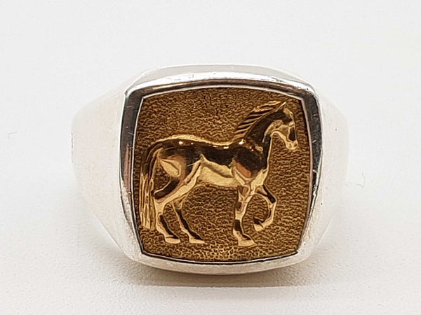 David Yurman Petrvs Horse 0.925 Silver 17.9g Signet Ring Size 11.75 Do0325wxzde
