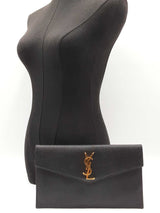Yves Saint Laurent Uptown Envelope Pouch In Black Graine De Poudre Leather Fw0726orzdu