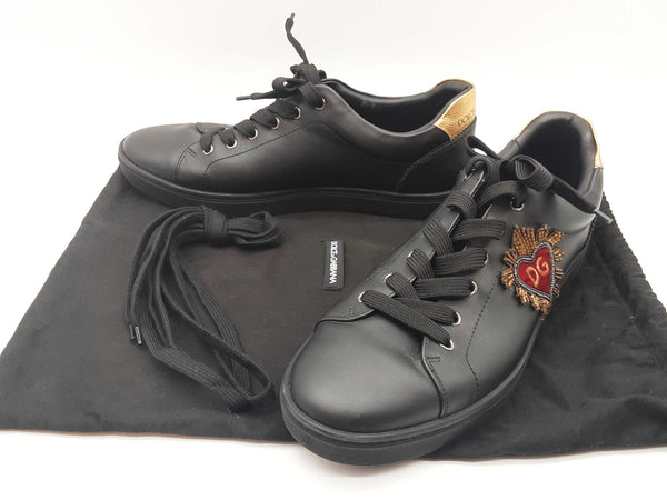 Dolce & Gabbana Dg Sacred Heart Black Leather Shoes Size Uk 10 Do0925lxzde
