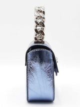 Versace La Medusa Top Handle Bag In Metallic Blue Crinkled Lambskin Fw1026prxdu
