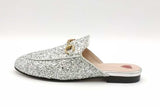 Gucci Horsebit Silver Glitter Mules Size 37 Eb0926lxzsa