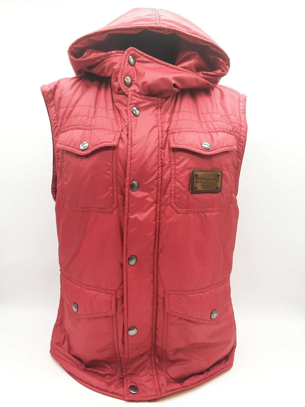 Dolce & Gabbana Red Quilted Puffy Hooded Vest Size Italian 52 Do0925lorde