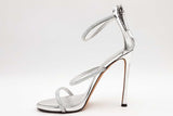 Giuseppe Zanotti Silver Metallic Heels With Crystal Embellished Straps Eb526crsa