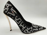 Versace Black Satin Rhinestone Logo Heels Size It 40 Do0125lxzde