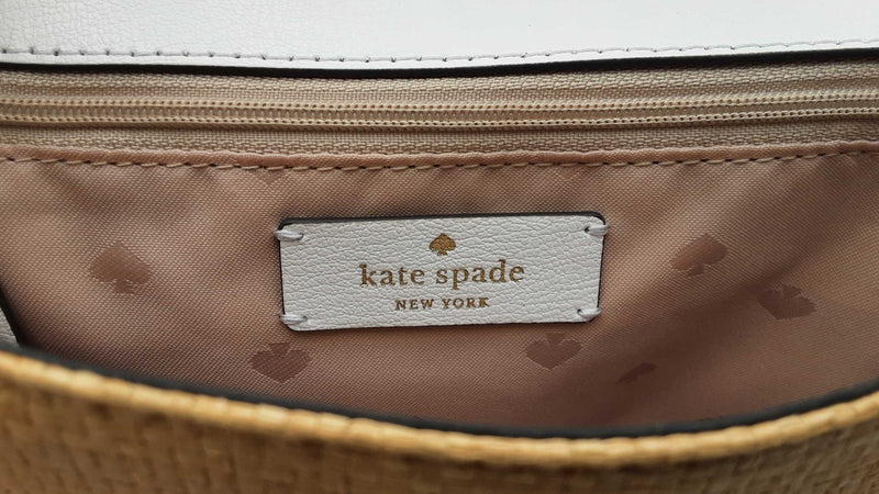 Kate Spade Robyn Chain Saddle Bag In White Leather & Raffia Fw0825wxdu