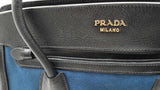 Prada Navy Blue Canvas & Black Saffiano Leather Tote Bag Eb1025oordu