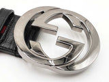 Gucci Interlocking G 40mm Web Canvas & Black Leather Belt Size 36 Fw1026lxzdu