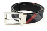 Burberry Navy House Check Reversible Belt With Silver Tone Buckle Eb0826pxde