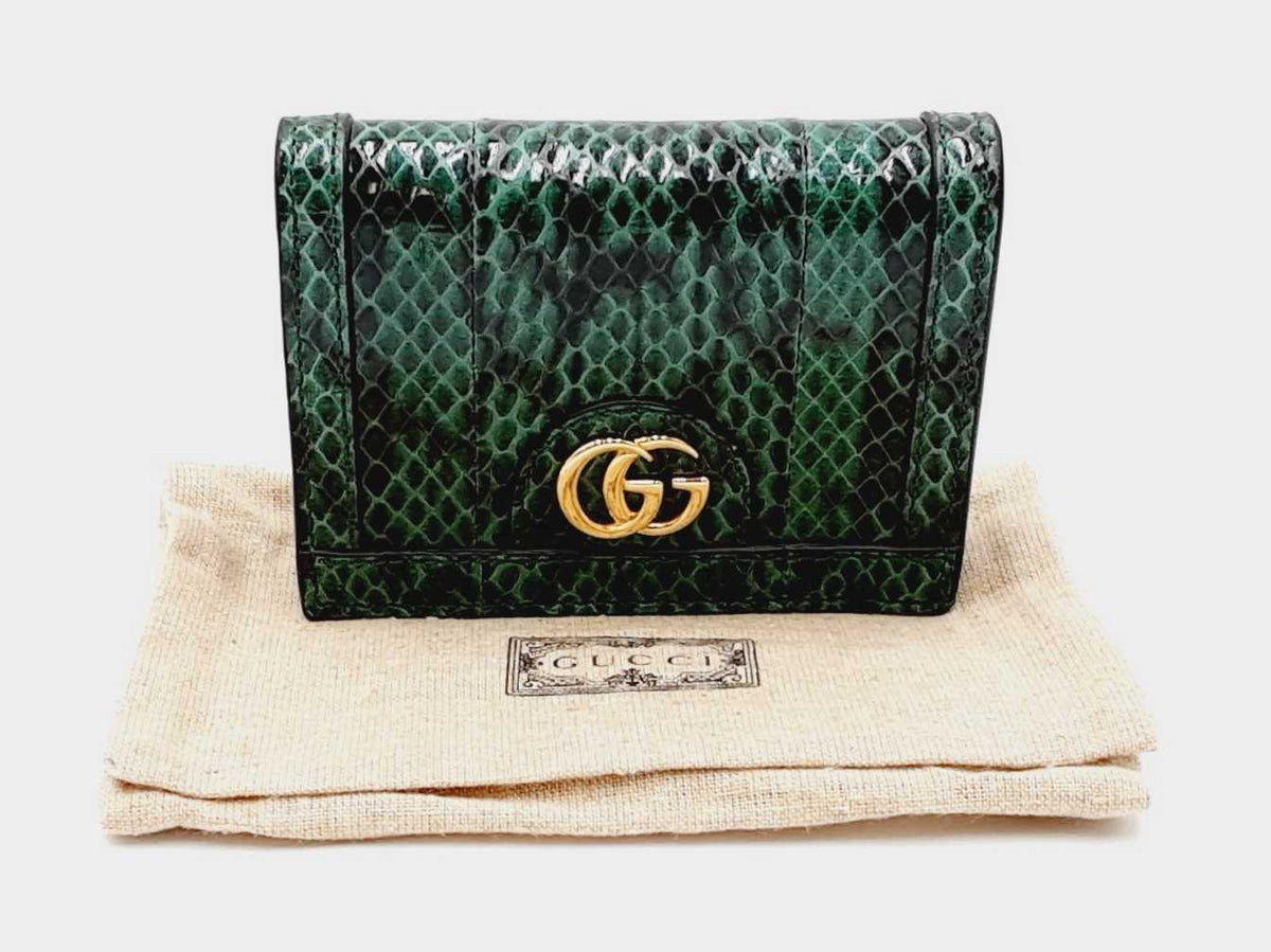 Gucci Ophidia Card Case Wallet In Emerald Green Python Leather