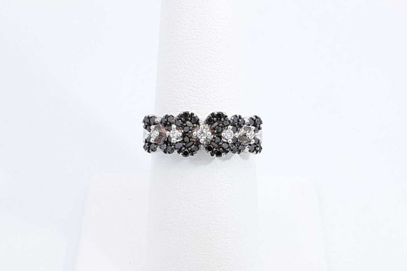 Black Diamond & Diamond Ring In 14k White Gold 2.7 Grams Size 6.5 Eb1024lixdu