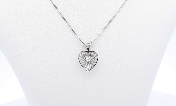 14k White Gold Diamond Sunken Heart Charm Pendant With Chain Ebwxdu 14030001988
