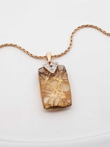 Diamond & Quartz Pendant With 14k Gold Wheat Chain 8.1 Grams 18 Inch Fw05269crdu