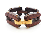 Fendi Wood  & Leather Link Bracelet 77.2 Grams Fw0125lxzdu