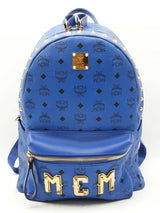 Mcm Stark Visetos Studded Blue Leather Backpack Sd0426orzdu