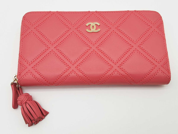 Chanel Pink Diamond Quilted Leather Zipper Wallet Do0425rxzde