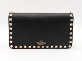 Valentino Garavani Rockstud Flap Wallet With Chain In Black Leather Fw0925pzxdu