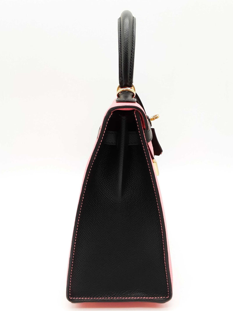 Hermes Kelly 25 Special Order Pink Black Epsom Gold Handbag Do0625lpxzxde