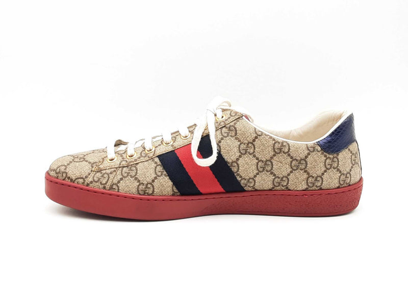 Gucci Ace Blue & Red Web Gg Supreme Monogram Sneakers Size Us9.5 Men Fw1224lrxsa