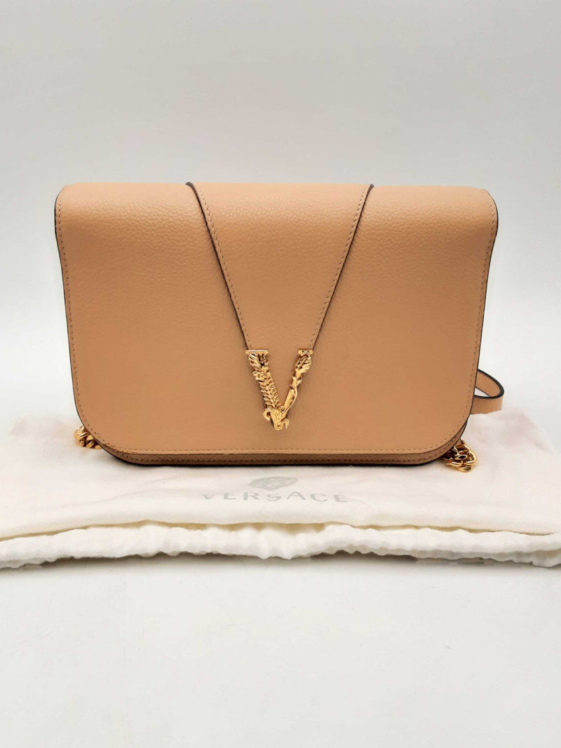 Versace Virtus Beige Leather Shoulder Bag Sd0525wlrsa