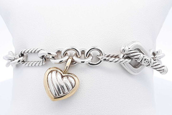 David Yurman 925 & 18k Heart Link Bracelet 22.38 Grams 7 Inch Eb1024lrxsa