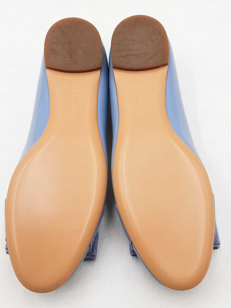 Salvatore Ferragamo Varina Blue Patent Leather Ballet Flats Size 5 Eb1125lxzdu