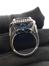 Effy London Blue Topaz & Diamond Halo Statement Ring In 14k White Gold 7.8 Grams Size 7 Fw0426lxzxdu