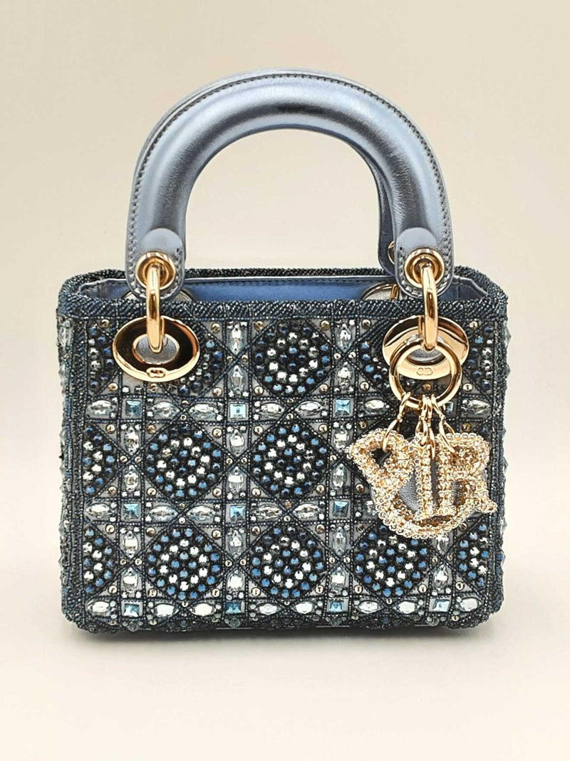 Christian Dior Mini Lady Dior Celestial Blue Lambskin & Beaded Bag Fw1224prxzdu