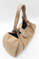 Fendi Zucchino Shoulder Bag In Beige Ff Logo Canvas Fw0726oordu