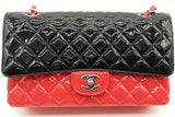 Chanel Double Flap Quilted Red & Black Patent Leather Shoulder Bag Eb1225wrxzde