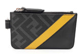 Fendi Ff Diagonal Black & Yellow Stripe Coin Pouch Keychain Wallet Eb0826crde
