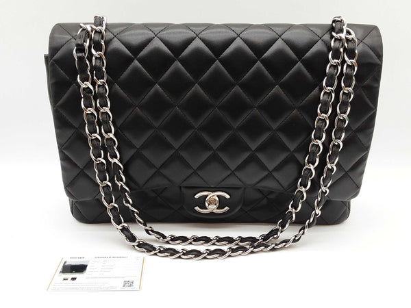 Chanel Classic Maxi Double Flap Black Calfskin Leather Shoulder Bag Do0225irxzde