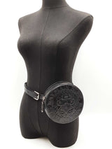 Balmain Embossed Black Leather Round Clutch Belt Bag Fw1025orxdu