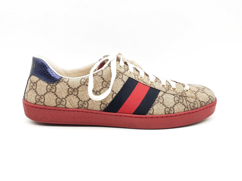 Gucci Ace Blue & Red Web Gg Supreme Monogram Sneakers Size Us9.5 Men Fw1224lrxsa