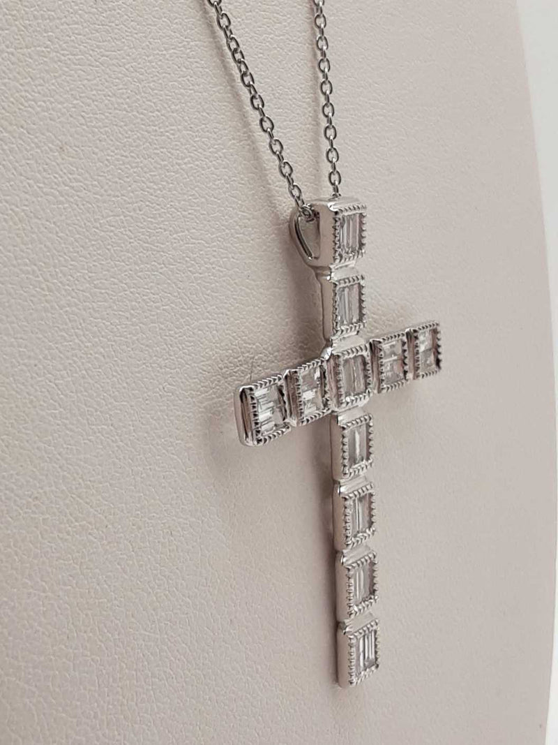 1.30 Cttw Lab Grown Diamonds 0.925 Silver 5.4g Cross Pendant Necklace 19 In Do0325llrde