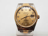 Rolex 16233 36 Datejust Gold Dial Fluted Bezel Two Tone Steel Watch Do0226pxzxde