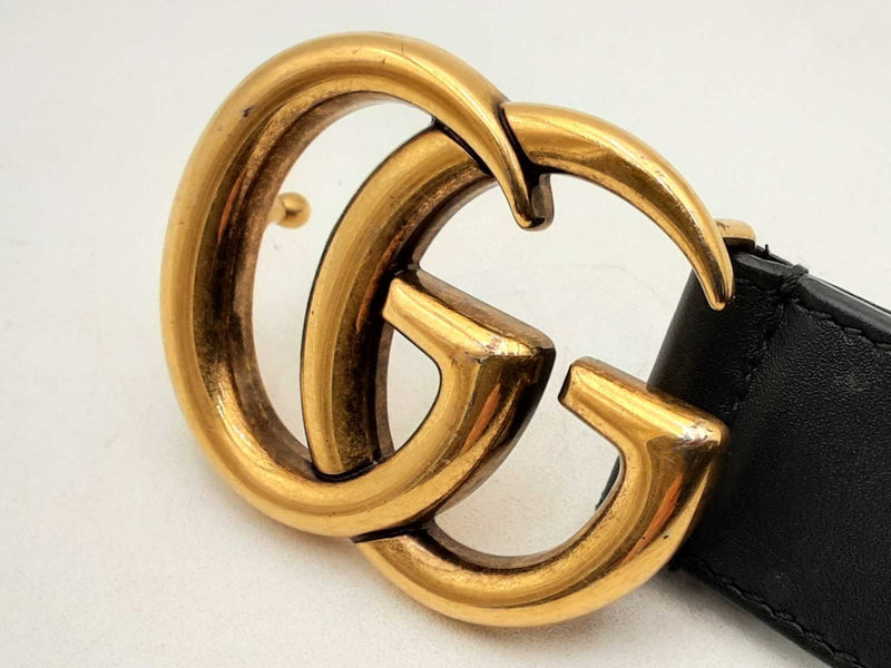 Gucci Marmont Thin Black Leather Belt & Gold-tone Double G Buckle Fw1124lxzsa