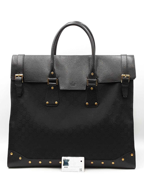 Gucci Travel Tote Bag In Black Gg Monogram Canvas Fabric & Leather Fw0925rzxdu