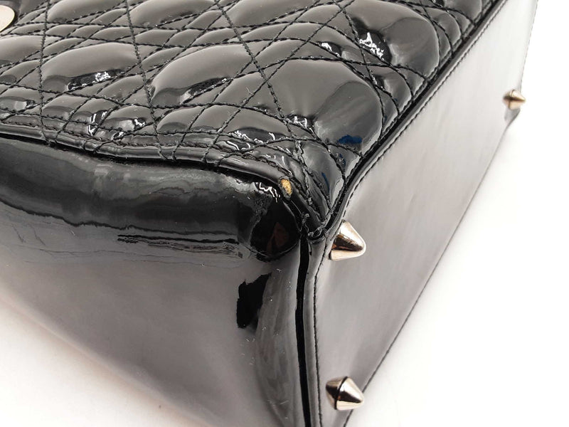 Christian Dior Lady Dior In Black Patent Cannage Leather Fw00825lzxzdu