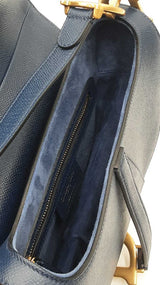 Christian Dior Saddle Bag In Deep Ocean Blue Grained Leather Fw1026llxzdu